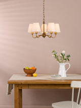 Dar Elara 5 Light Pendant Antique Bronze With Linen Hardback Shades