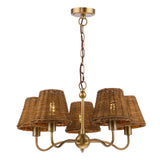 Dar Elara 5 Light Pendant Antique Bronze With Hand-Woven Rattan Shades