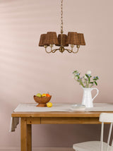 Dar Elara 5 Light Pendant Antique Bronze With Hand-Woven Rattan Shades