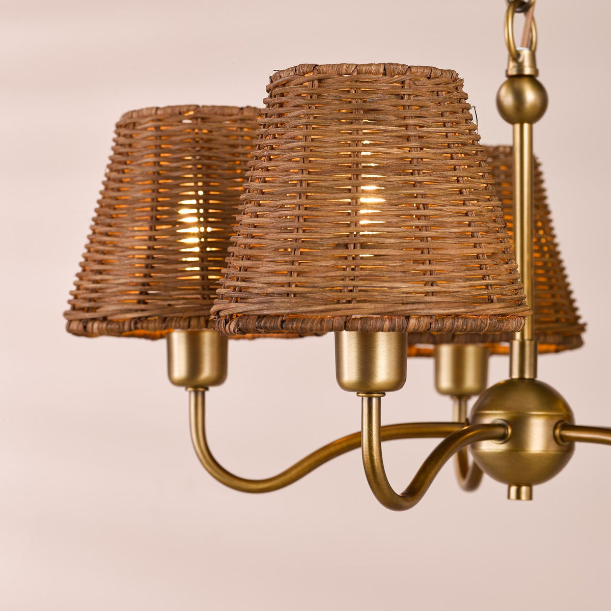 Dar Elara 5 Light Pendant Antique Bronze With Hand-Woven Rattan Shades