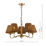 Dar Elara 5 Light Pendant Antique Bronze With Hand-Woven Rattan Shades