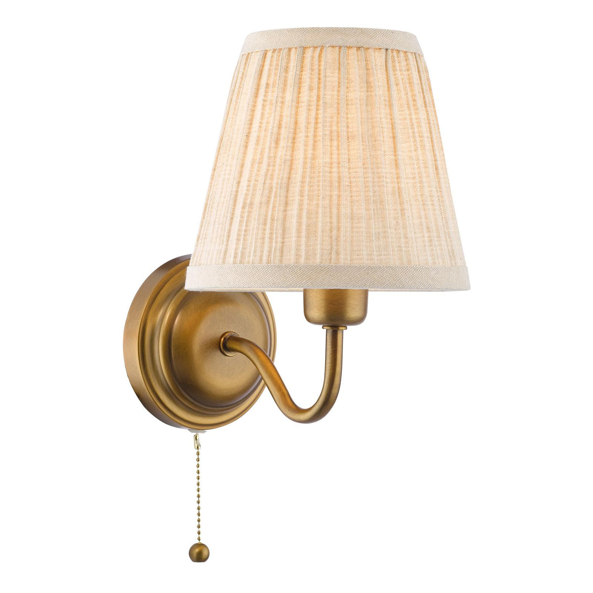 Dar Elara Wall Lamp Antique Bronze With Natural Linen Pleated Shades
