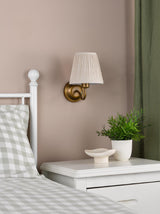 Dar Elara Wall Lamp Antique Bronze With Natural Linen Pleated Shades