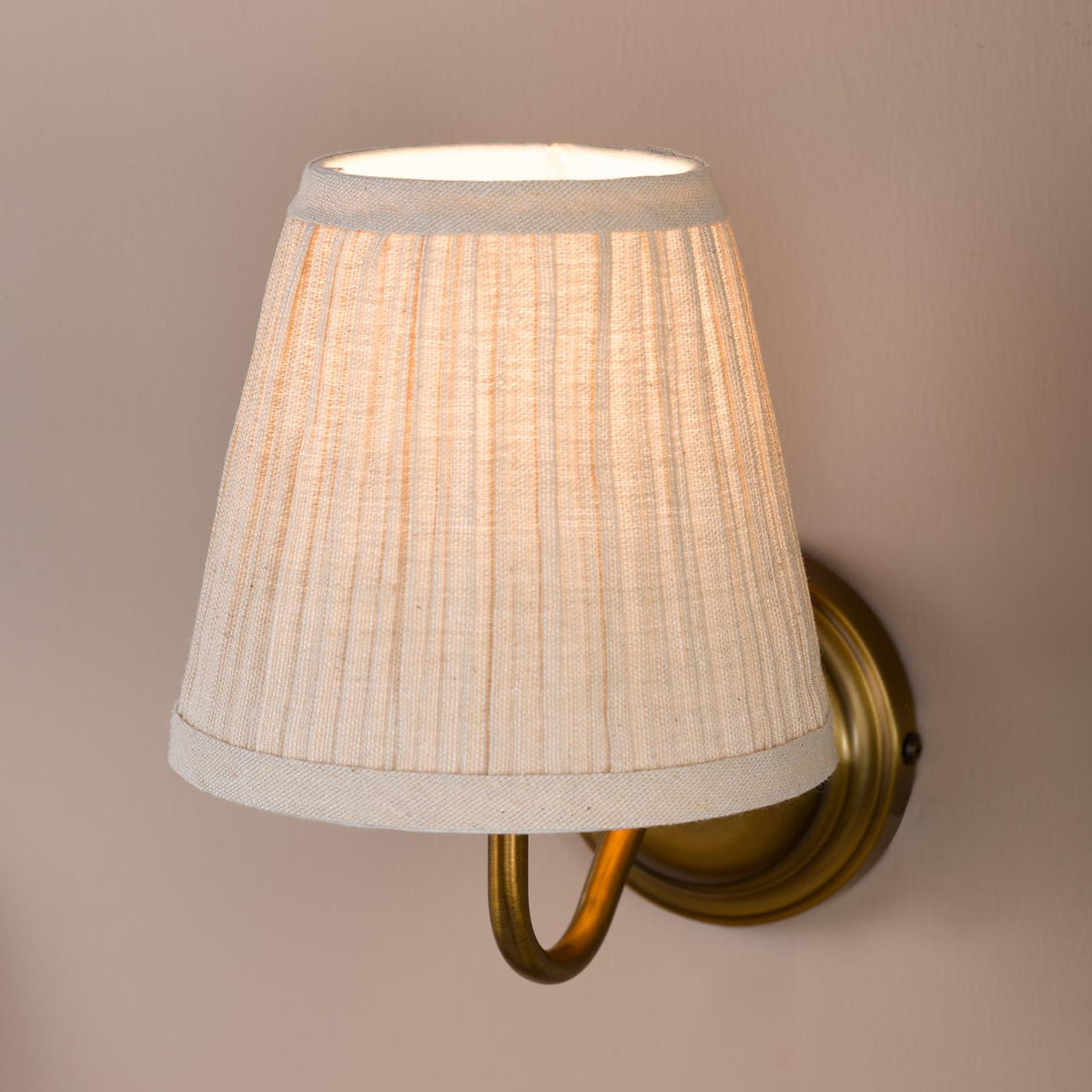Dar Elara Wall Lamp Antique Bronze With Natural Linen Pleated Shades