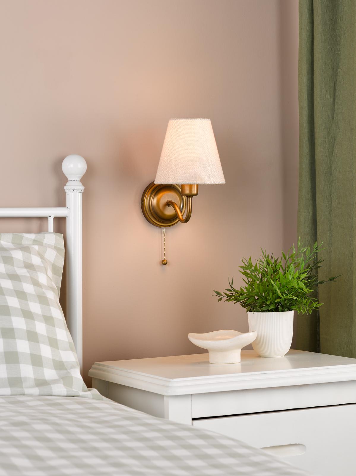 Dar Elara Wall Lamp Antique Bronze With Linen Hardback Shades