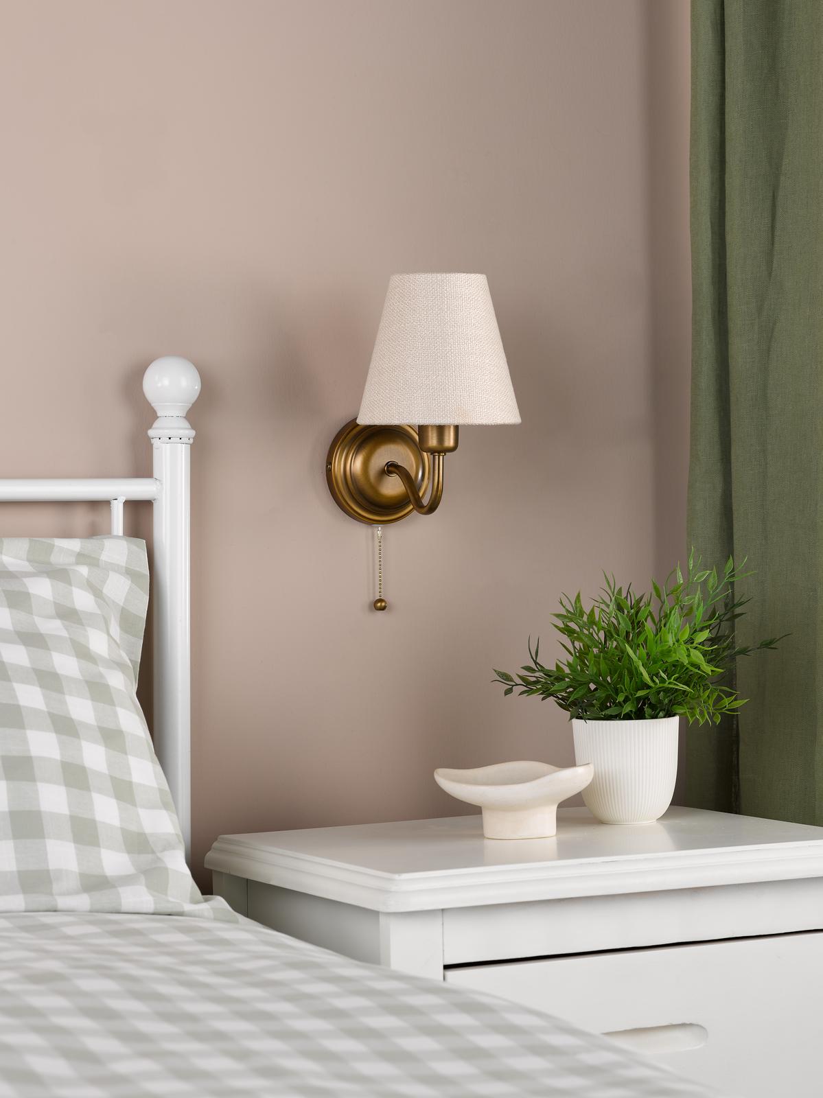 Dar Elara Wall Lamp Antique Bronze With Linen Hardback Shades