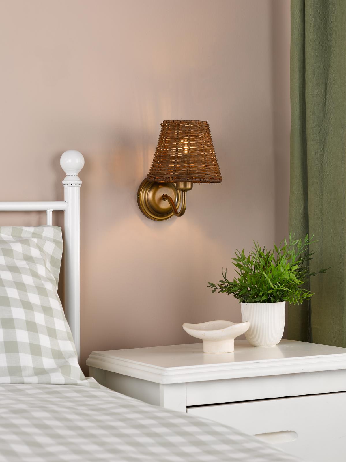 Dar Elara Wall Lamp Antique Bronze With Hand-Woven Rattan Shades