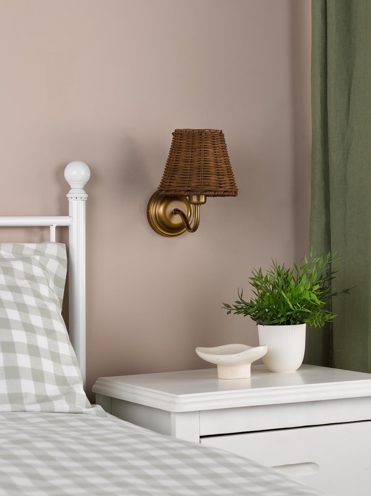 Dar Elara Wall Lamp Antique Bronze With Hand-Woven Rattan Shades