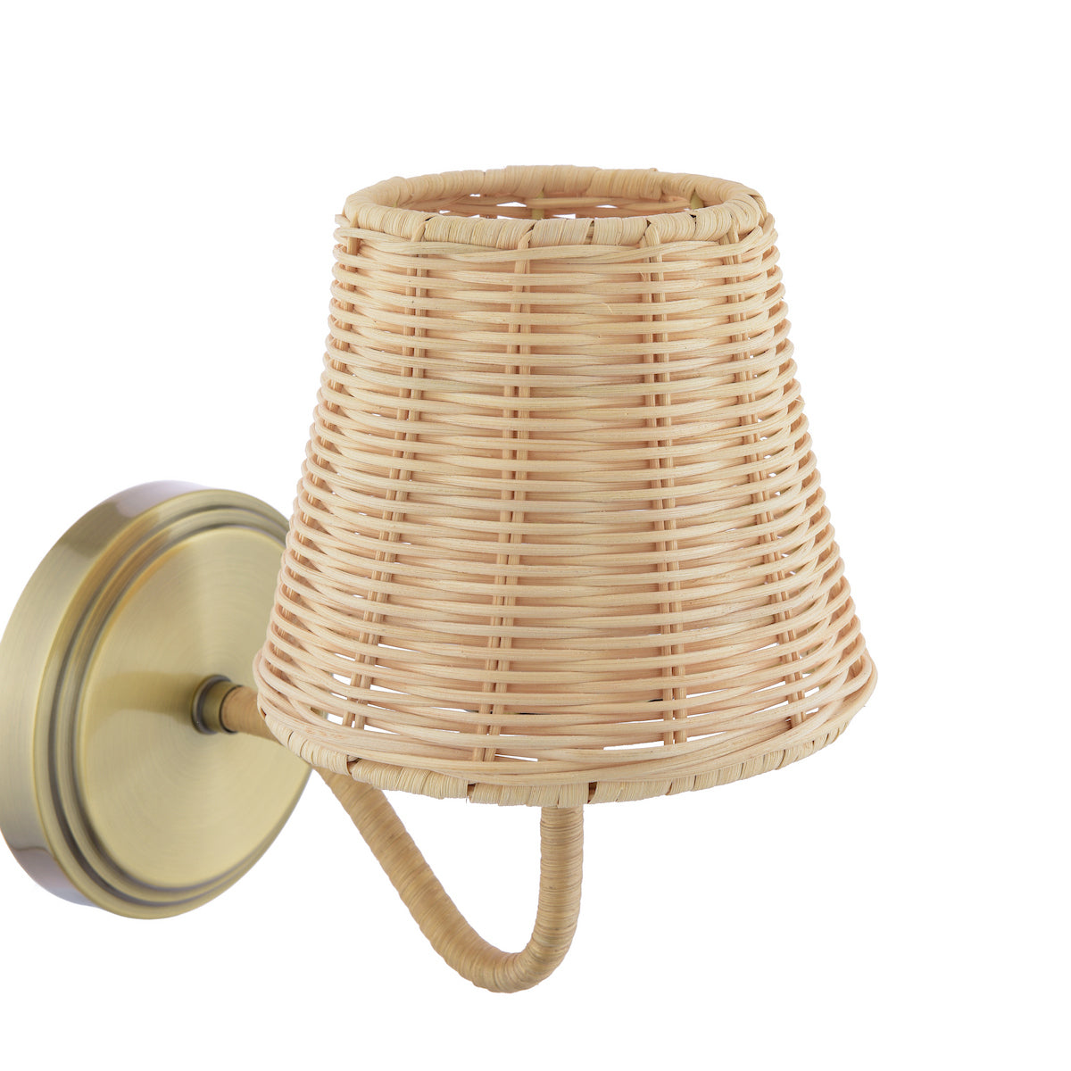Joules Elcot Rechargeable LED Wall Light Antique Brass With Rattan Shade