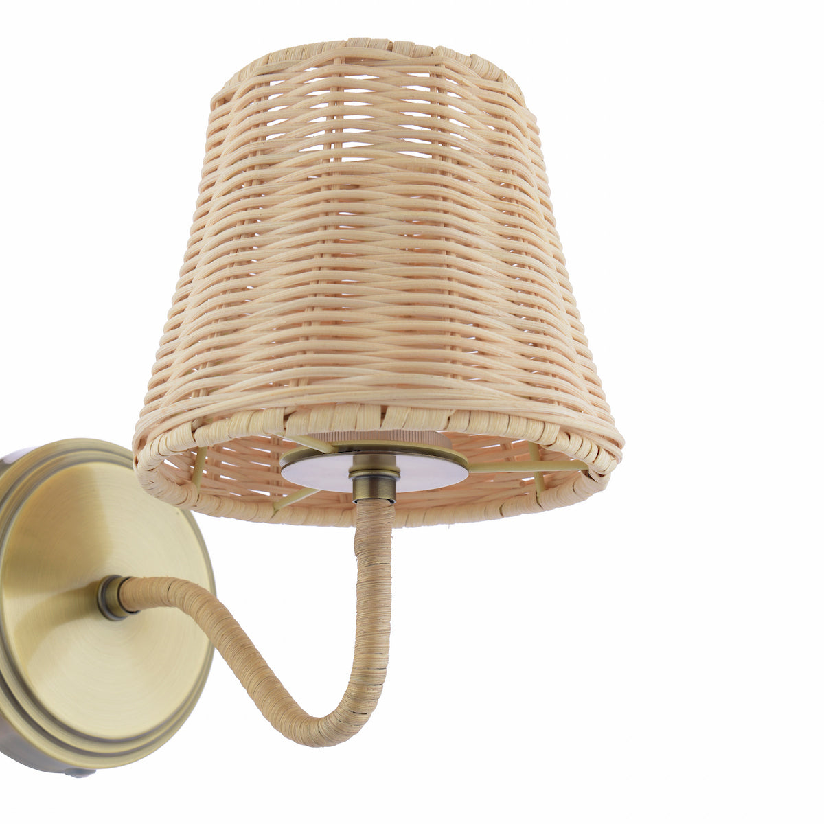 Joules Elcot Rechargeable LED Wall Light Antique Brass With Rattan Shade