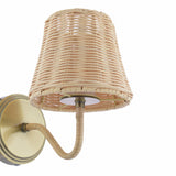 Joules Elcot Rechargeable LED Wall Light Antique Brass With Rattan Shade