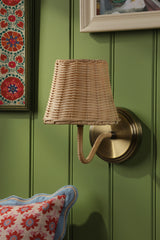 Joules Elcot Rechargeable LED Wall Light Antique Brass With Rattan Shade