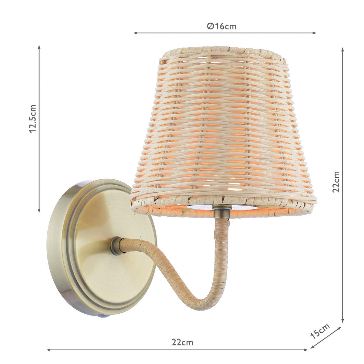 Joules Elcot Rechargeable LED Wall Light Antique Brass With Rattan Shade