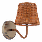 Joules Elcot Rechargeable LED Wall Light Satin Bronze With Rattan Shade