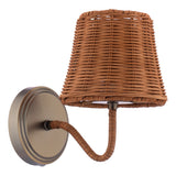 Joules Elcot Rechargeable LED Wall Light Satin Bronze With Rattan Shade