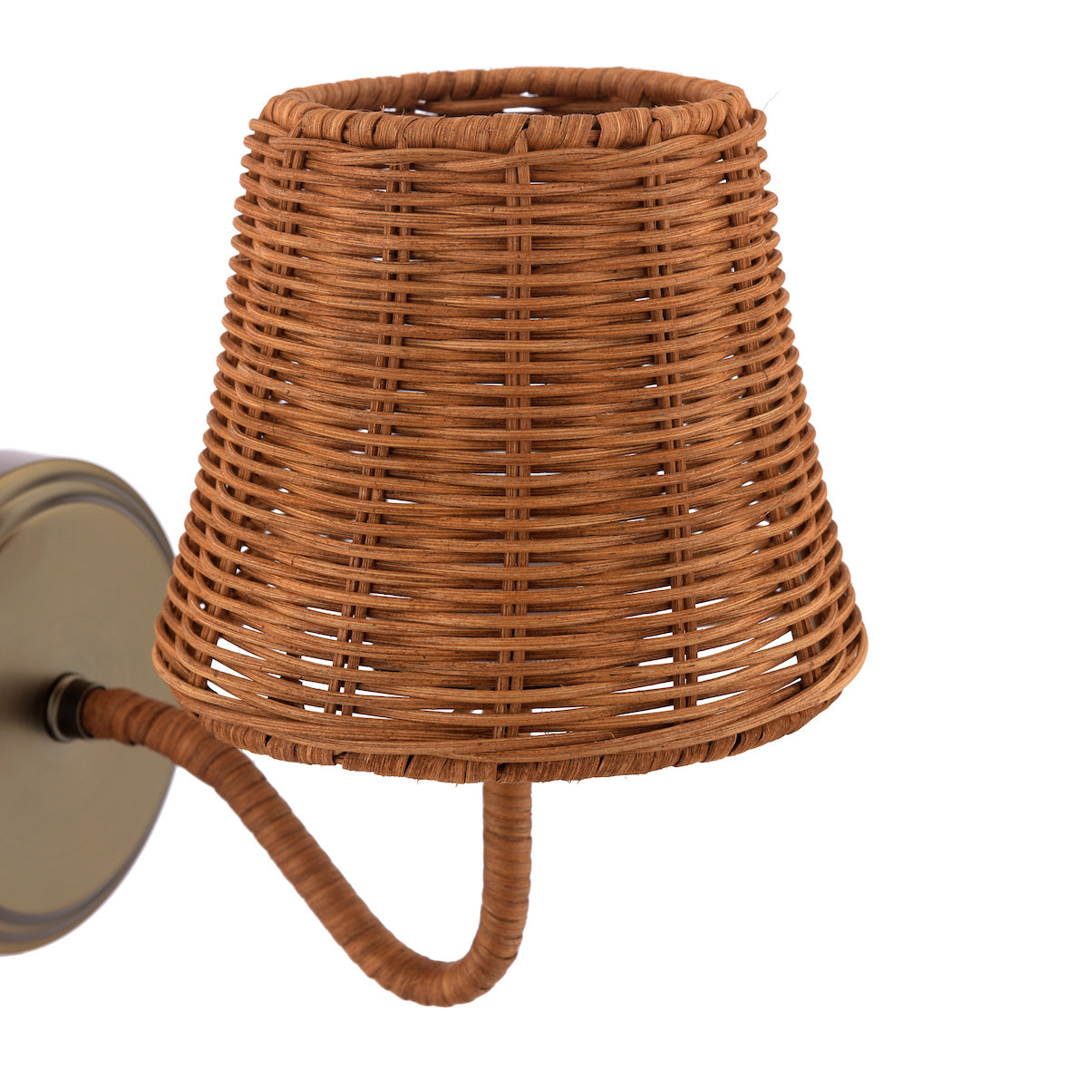 Joules Elcot Rechargeable LED Wall Light Satin Bronze With Rattan Shade