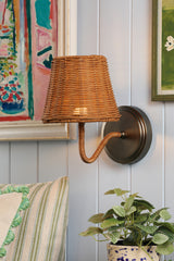 Joules Elcot Rechargeable LED Wall Light Satin Bronze With Rattan Shade