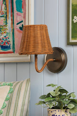 Joules Elcot Rechargeable LED Wall Light Satin Bronze With Rattan Shade