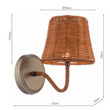 Joules Elcot Rechargeable LED Wall Light Satin Bronze With Rattan Shade
