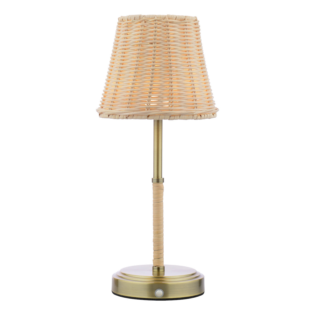 Joules Elcot Rechargeable LED Table Lamp Antique Brass With Rattan Shade