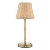 Joules Elcot Rechargeable LED Table Lamp Antique Brass With Rattan Shade