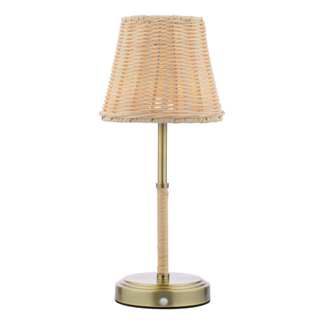 Joules Elcot Rechargeable LED Table Lamp Antique Brass With Rattan Shade