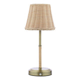 Joules Elcot Rechargeable LED Table Lamp Antique Brass With Rattan Shade