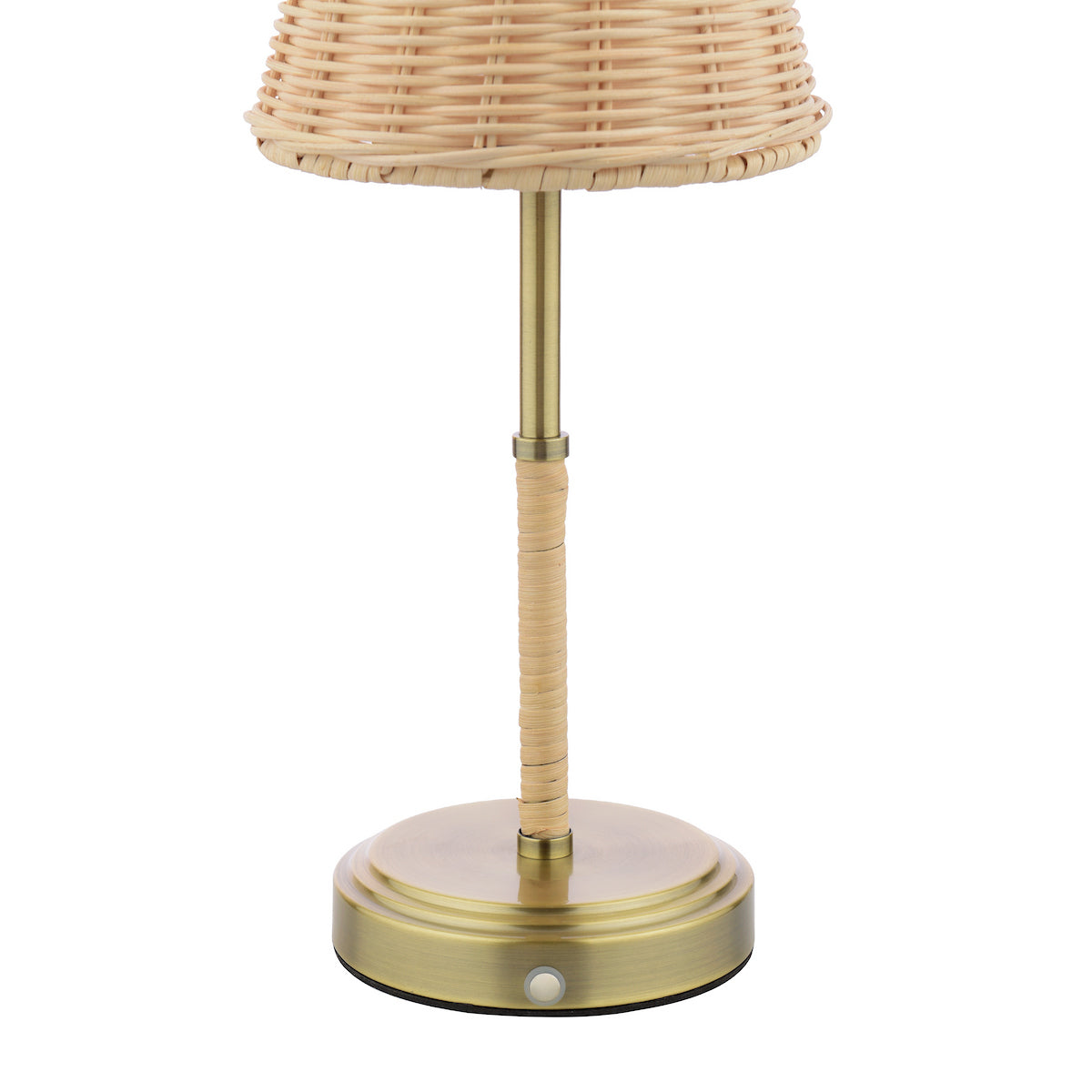 Joules Elcot Rechargeable LED Table Lamp Antique Brass With Rattan Shade