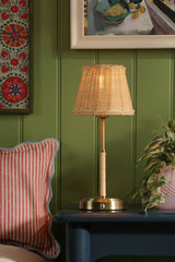 Joules Elcot Rechargeable LED Table Lamp Antique Brass With Rattan Shade