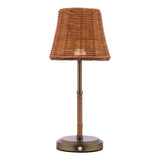 Joules Elcot Rechargeable LED Table Lamp Satin Bronze With Rattan Shade