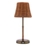 Joules Elcot Rechargeable LED Table Lamp Satin Bronze With Rattan Shade