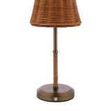 Joules Elcot Rechargeable LED Table Lamp Satin Bronze With Rattan Shade