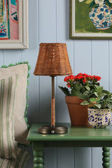 Joules Elcot Rechargeable LED Table Lamp Satin Bronze With Rattan Shade