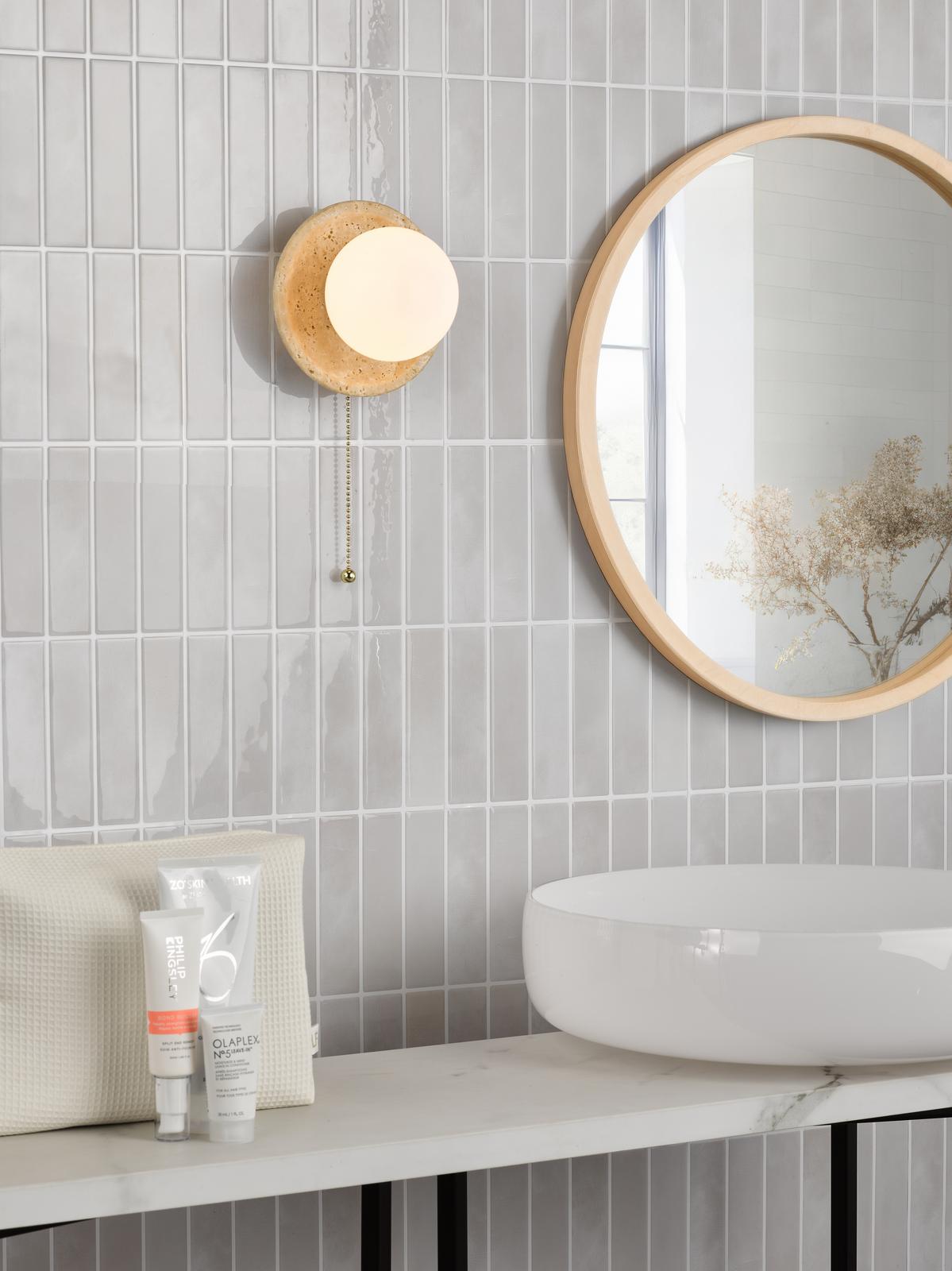 Dar Elgor Bathroom Wall Light Travertine and Opal Glass IP44