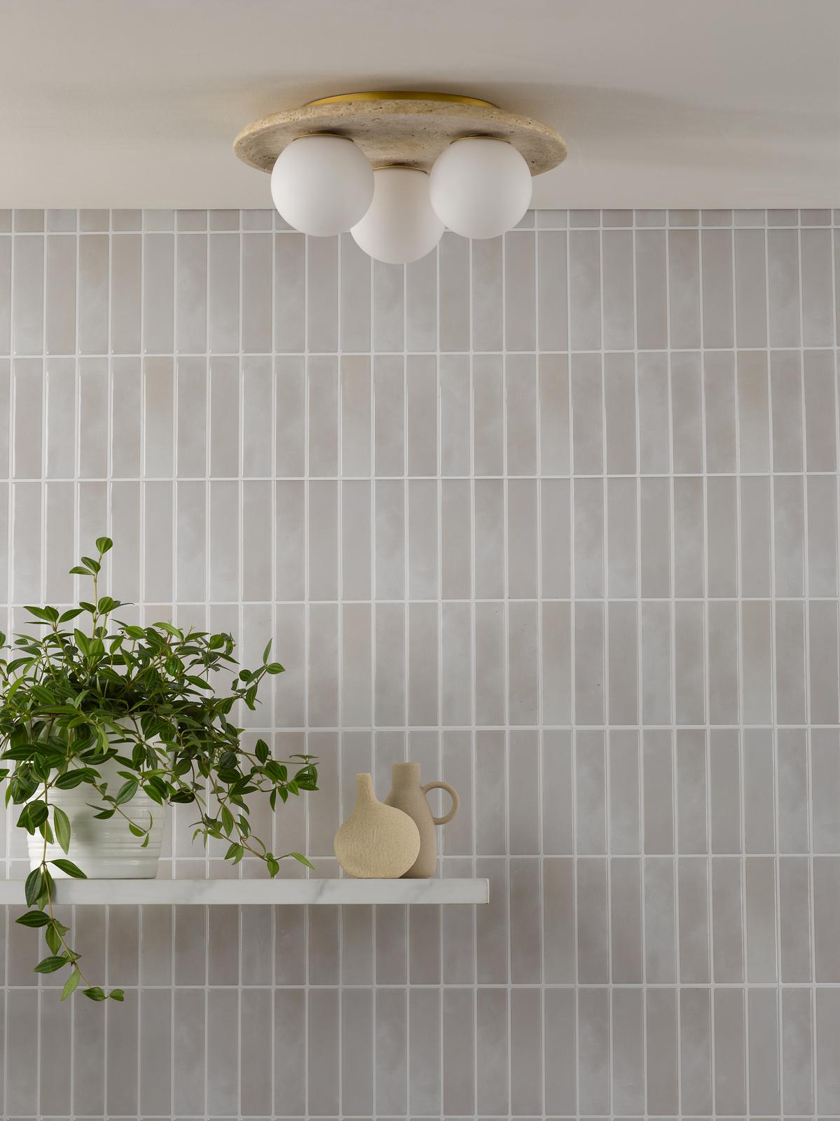 Dar Elgor 3 Light Bathroom Ceiling Light Travertine and Opal Glass IP44