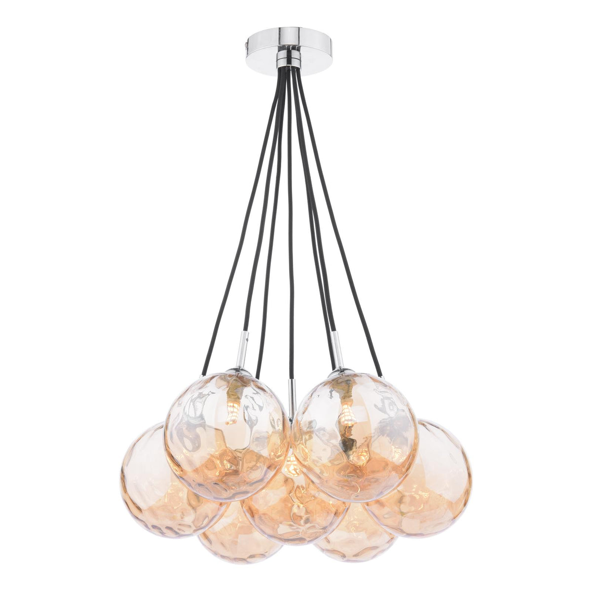 Dar Elpis 7 Light Cluster Pendant Polished Chrome and Amber Glass