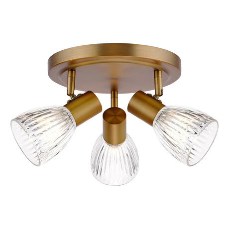 Dar Elron 3 Light Plate Spotlight Antique Bronze and Ribbed Glass