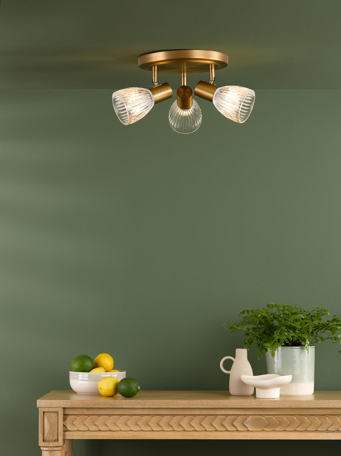 Dar Elron 3 Light Plate Spotlight Antique Bronze and Ribbed Glass