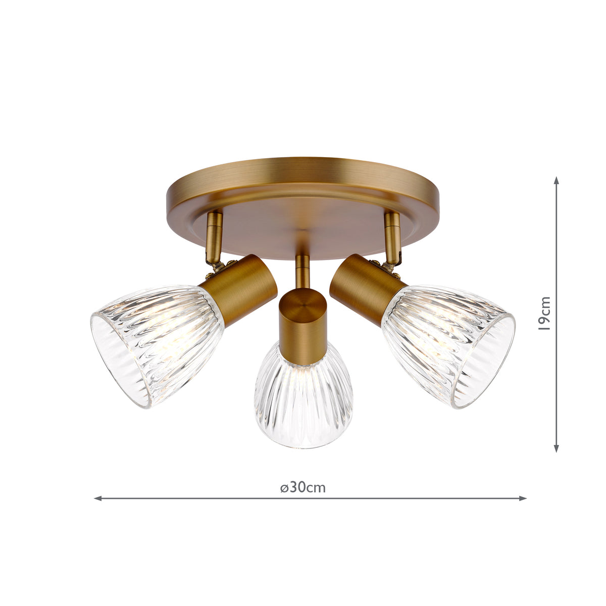 Dar Elron 3 Light Plate Spotlight Antique Bronze and Ribbed Glass
