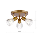 Dar Elron 3 Light Plate Spotlight Antique Bronze and Ribbed Glass