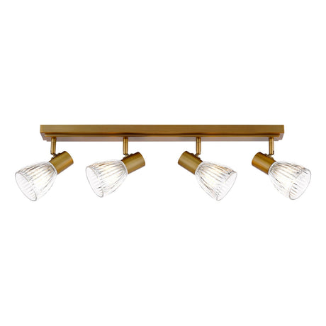 Dar Elron 4 Light Bar Spotlight Antique Bronze and Ribbed Glass