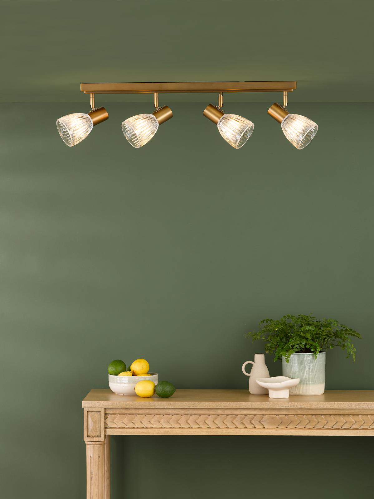 Dar Elron 4 Light Bar Spotlight Antique Bronze and Ribbed Glass