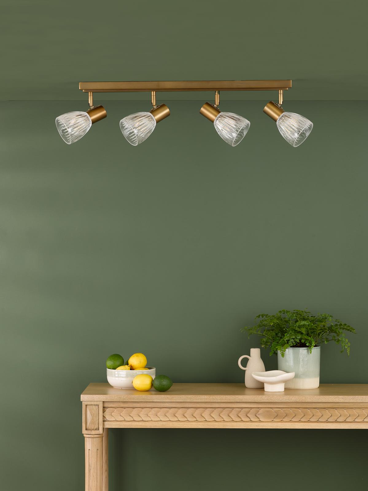 Dar Elron 4 Light Bar Spotlight Antique Bronze and Ribbed Glass