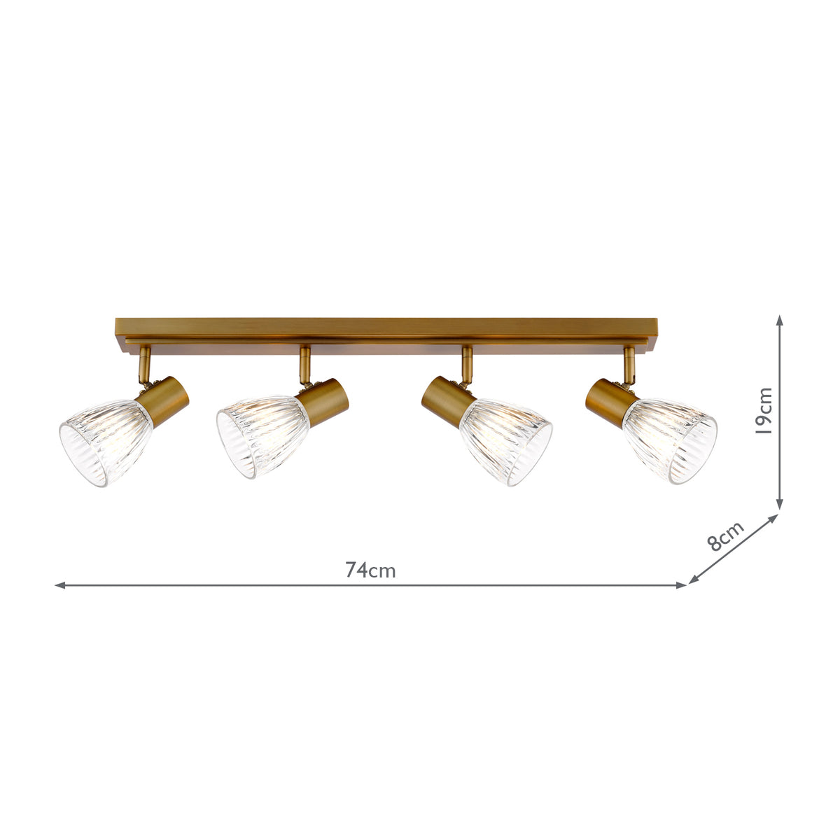 Dar Elron 4 Light Bar Spotlight Antique Bronze and Ribbed Glass