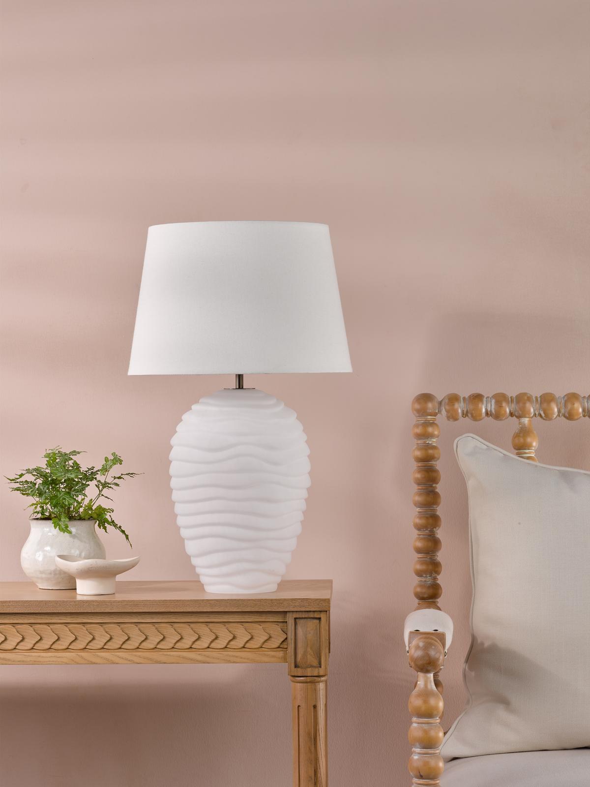Dar Encara Dual Lit Table Lamp White Glass and Antique Bronze With Linen Shade