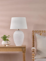 Dar Encara Dual Lit Table Lamp White Glass and Antique Bronze With Linen Shade