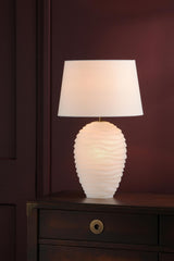Dar Encara Dual Lit Table Lamp White Glass and Antique Bronze With Linen Shade