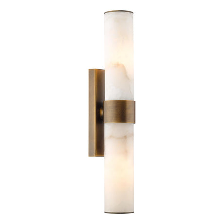 Dar Eneco 2 Light Bathroom Wall Light Antique Bronze and Natural Alabaster IP44
