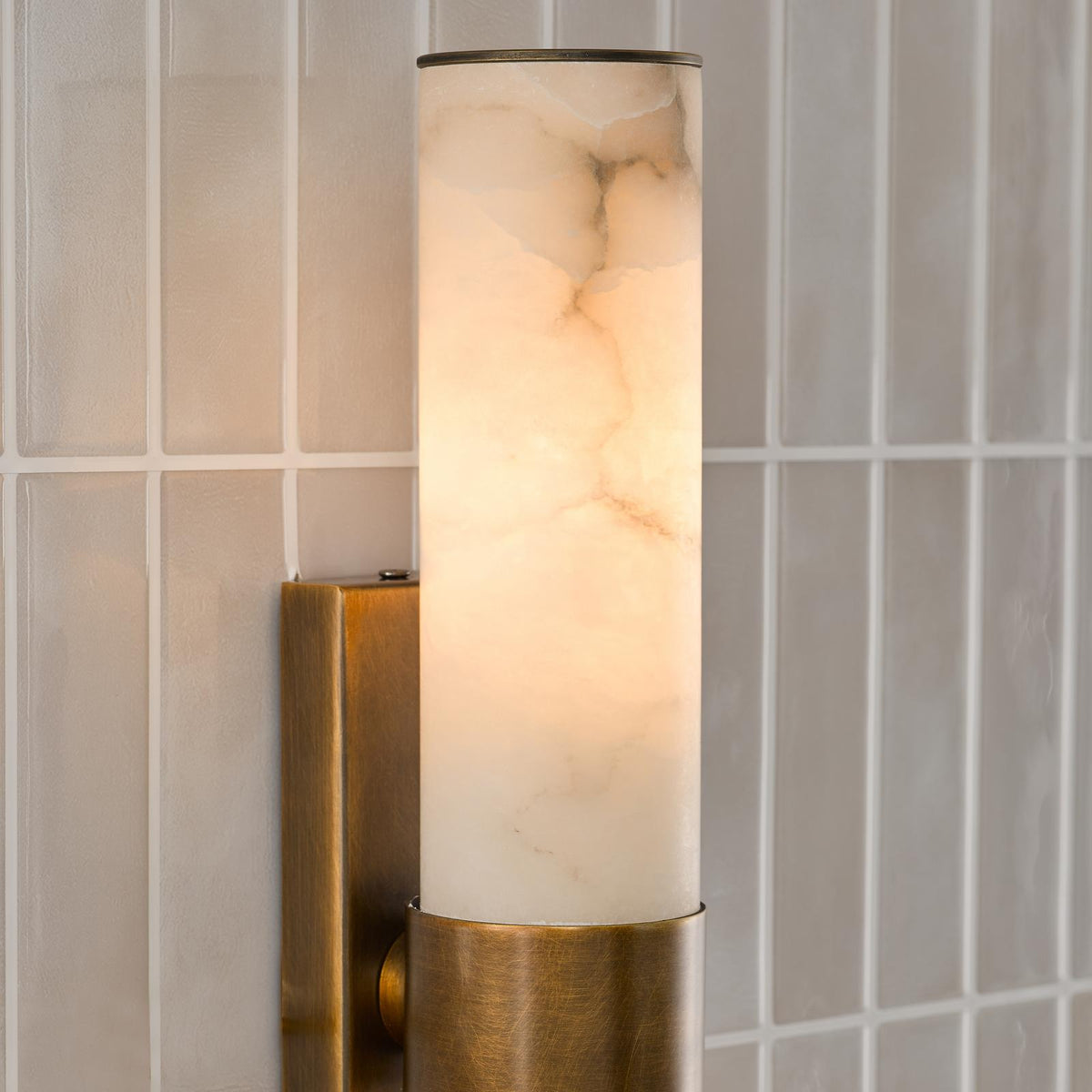 Dar Eneco 2 Light Bathroom Wall Light Antique Bronze and Natural Alabaster IP44