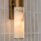 Dar Eneco 2 Light Bathroom Wall Light Antique Bronze and Natural Alabaster IP44